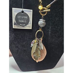 Lost & Found Leafy Charm Pendant Black Cord Necklace 30-34" Toggle